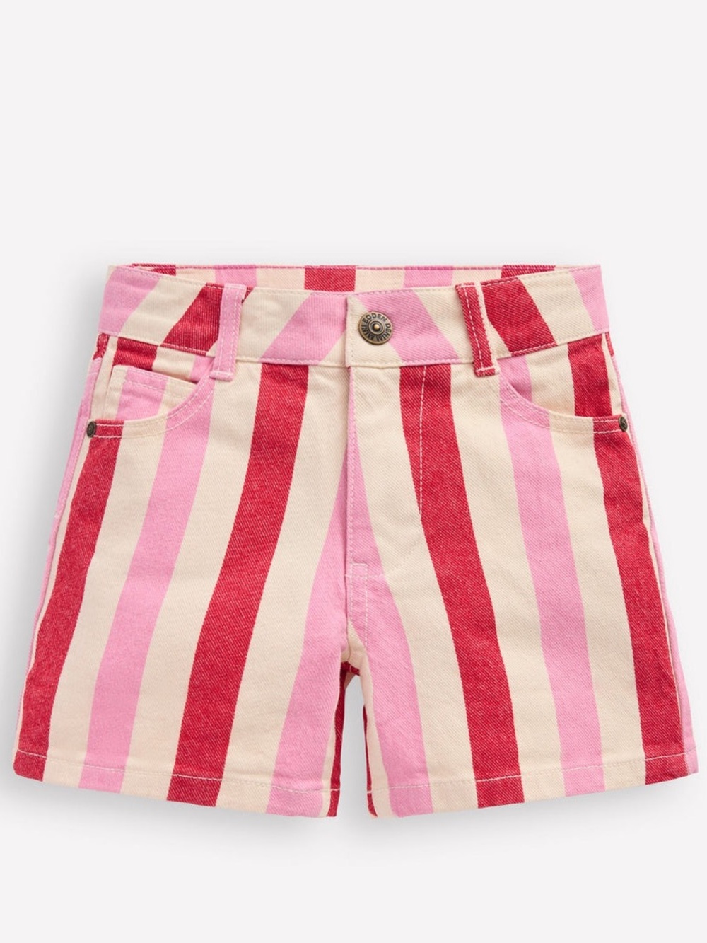 Mini Boden Pink Red Stripe Denim Shorts 4-5Y Heart Back Pockets